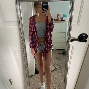 Red flannel cardigan